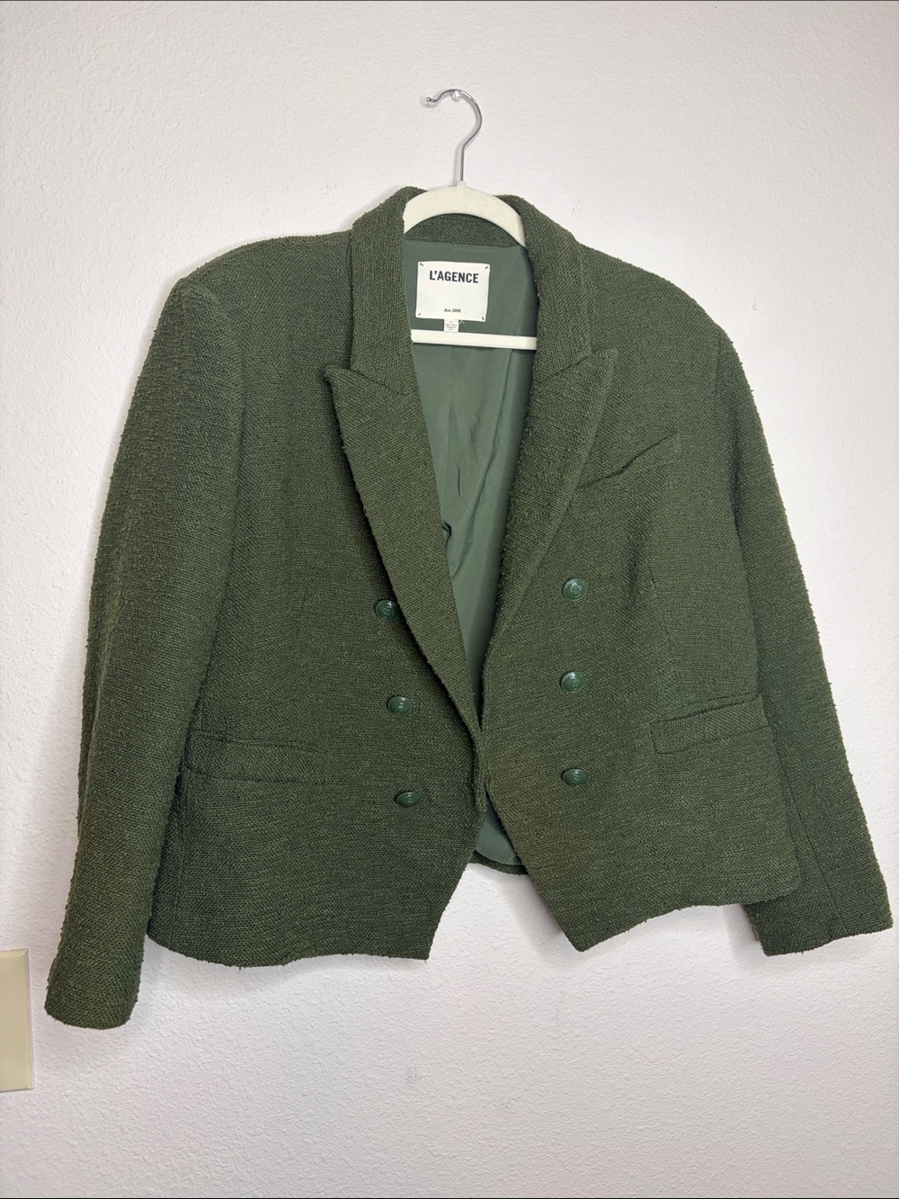 L’ Agence | Women’s Green Boucle Cropped Brooke Blazer Size 18 *flaw* - Picture 2 of 7